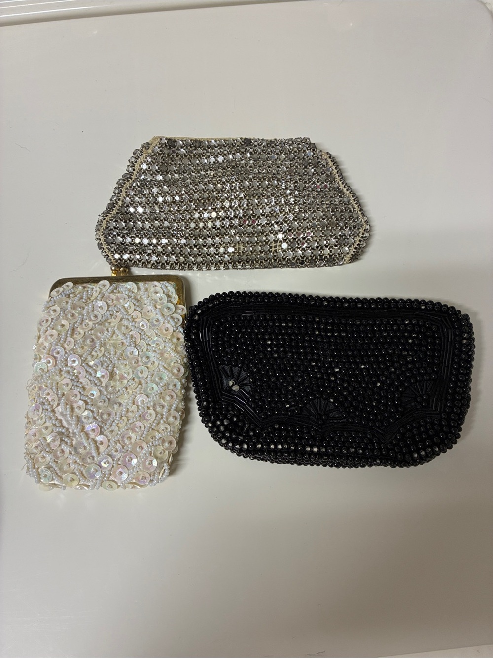 Beaded Evening Clutch - White, Black, Silver